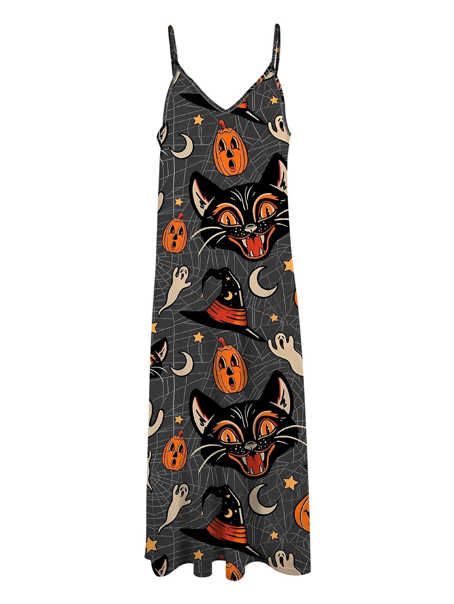 Halloween Print Spaghettiträger Kleid - Lässiges und Verspieltes Cami-Kleid für Frauen