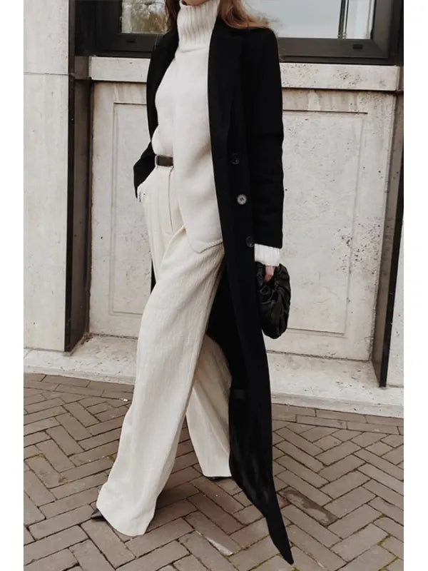 Muriel - schwarzer lässiger wintermantel