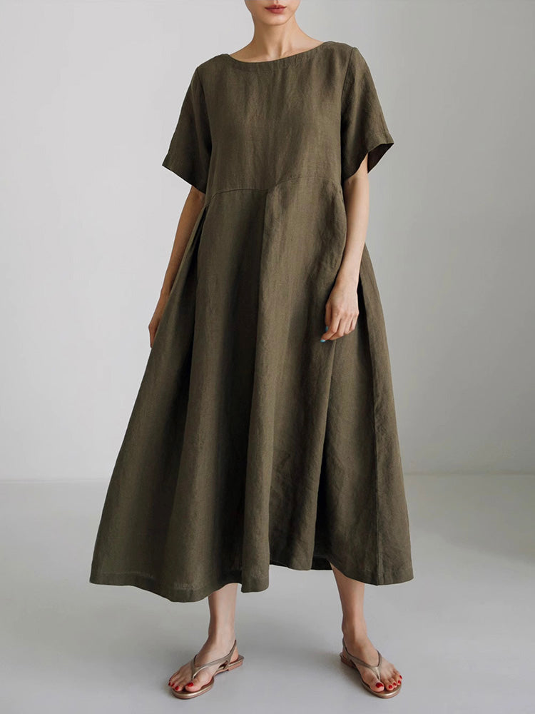 Marineblaues Lockeres Midi-Kleid Mit Seitentaschen - Clara