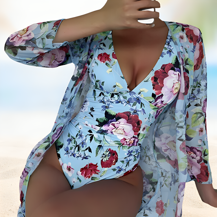 Flora – Pinkes Blumen-Badeanzug-Duo