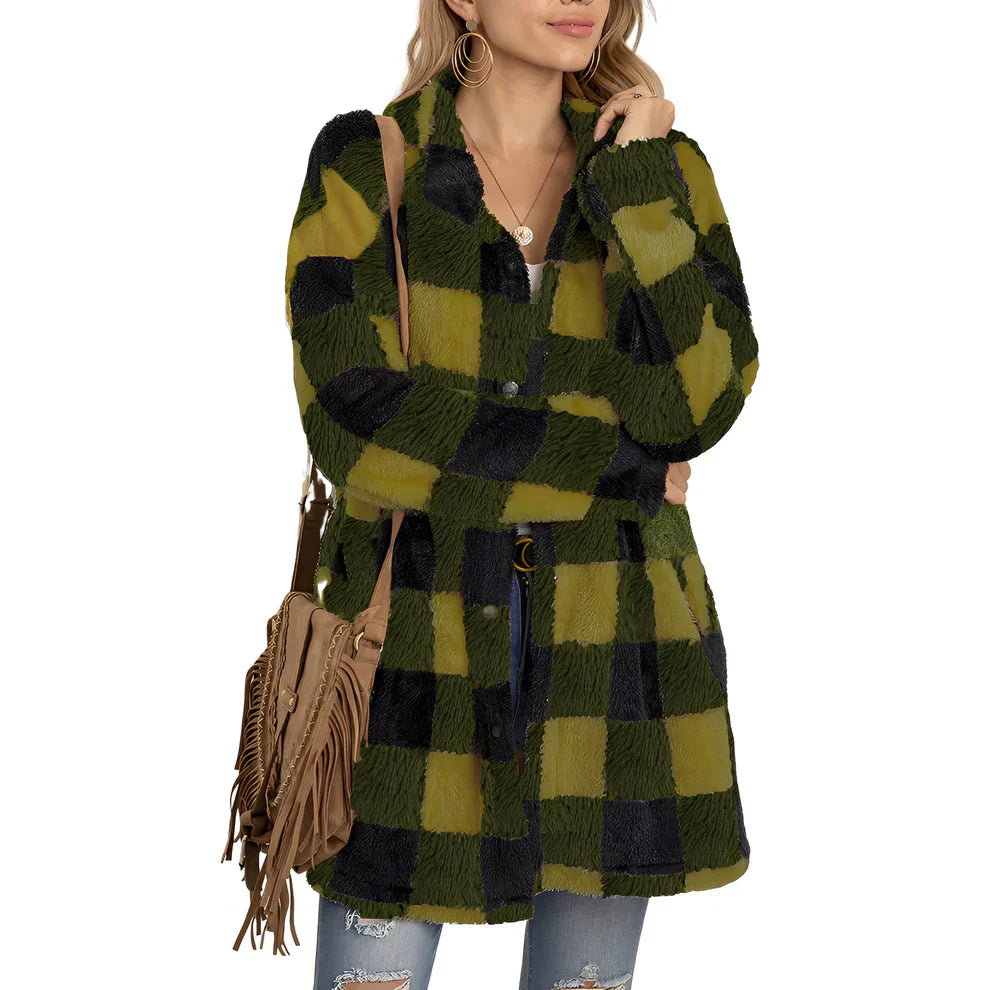 Malvina – stylische lange karojacke für damen