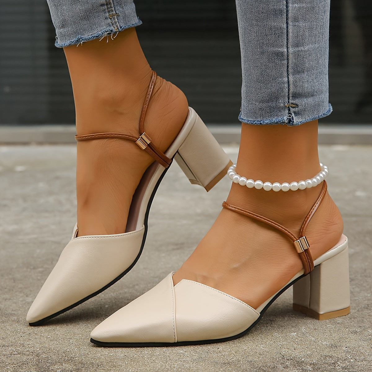 Cremeweiße Slingback-Sandalen - Vanessa