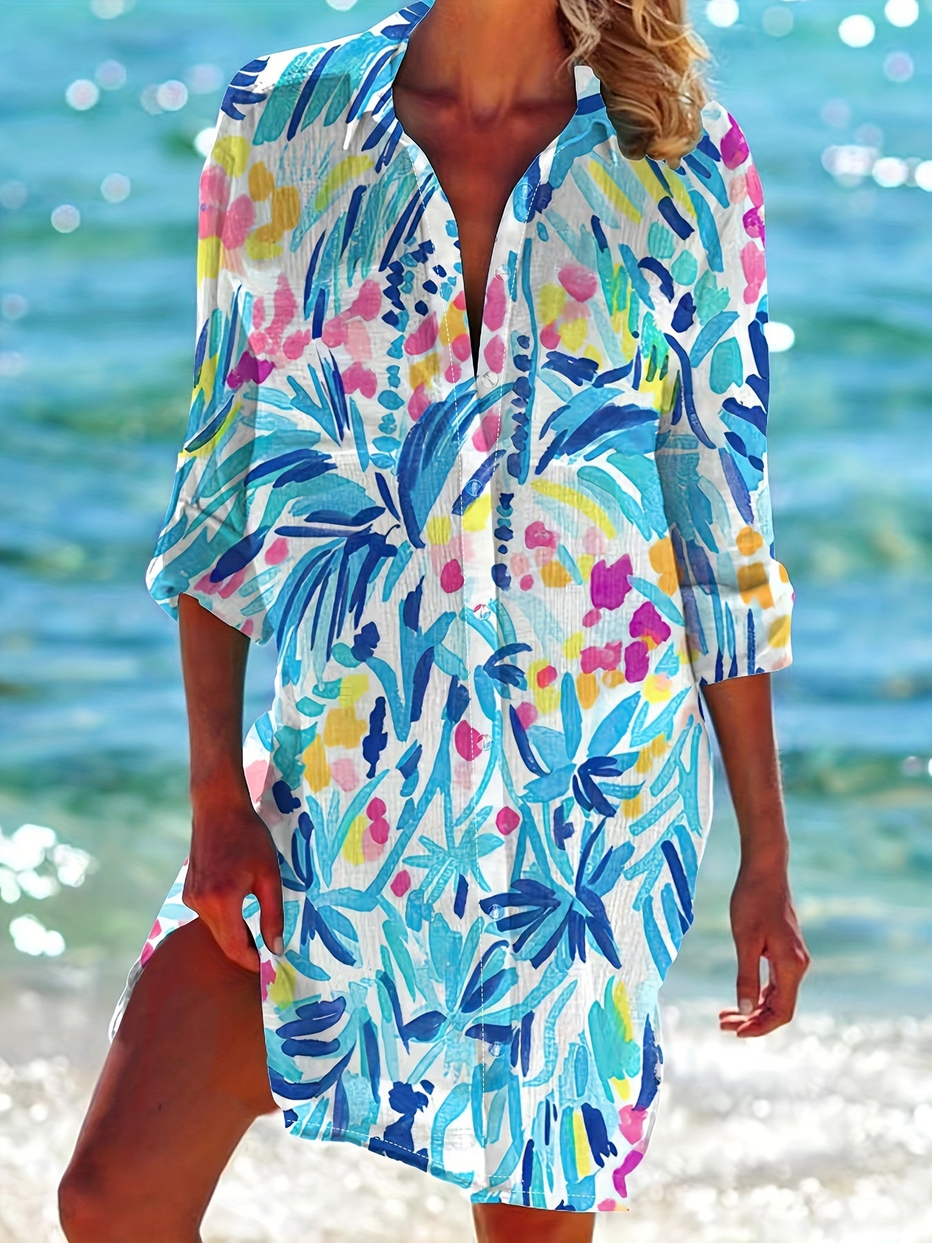 Buntes Kurzarm-Hemdkleid - Marlene