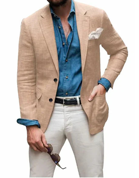 Jon - herren leinen blazer strand hochzeit casual tailored fit solide farbe einreihig zwei knöpfe