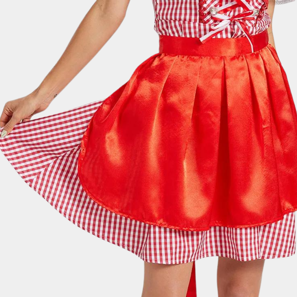 Nevaeh | dirndl kleid mit karomuster und satinschürze für frauen