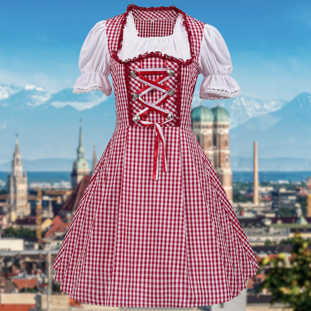 Trinity | dirndl kleid mit vichykaro und zierschnürung für frauen