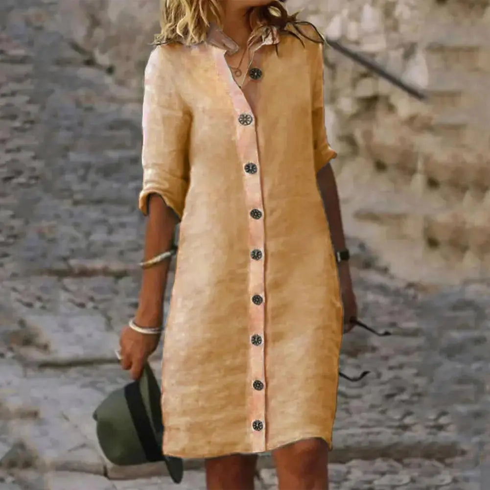 Elena - Weißes Button-Down Leinenkleid