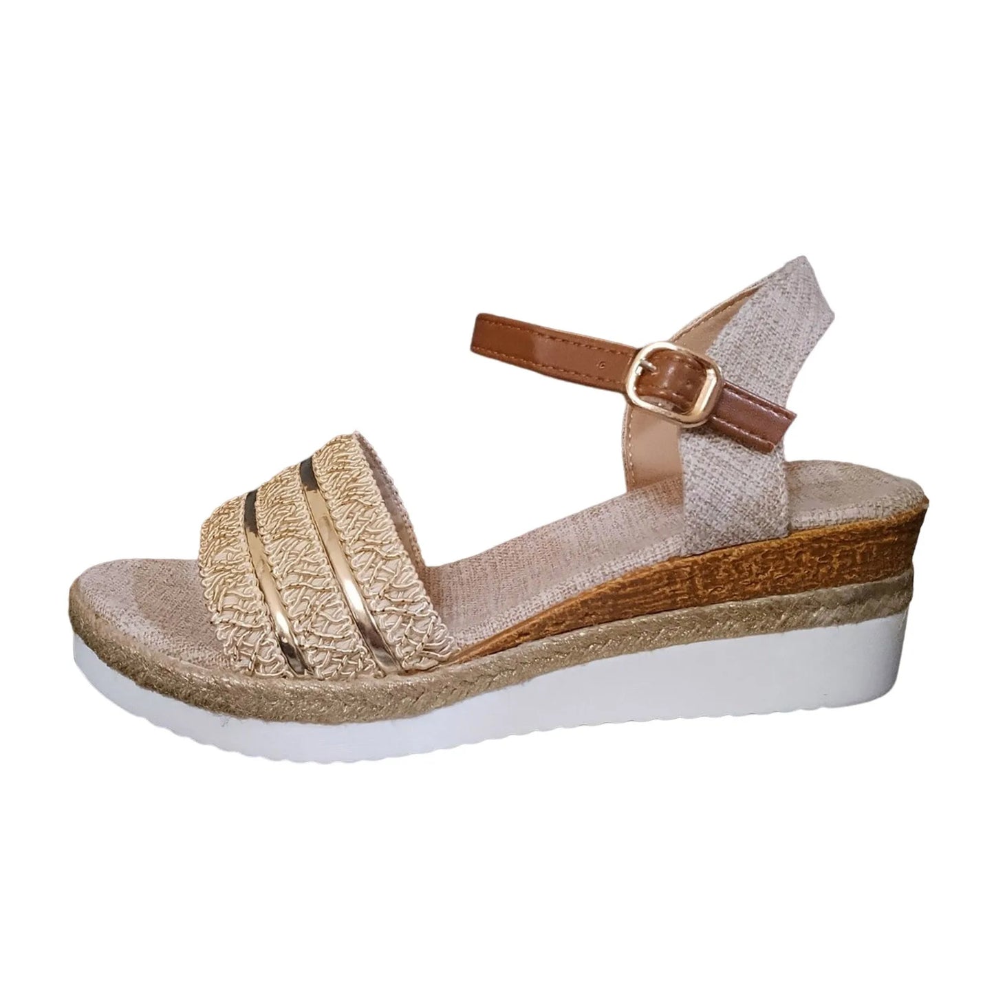 Carla - Beigefarbene Keilabsatz-Sandalen