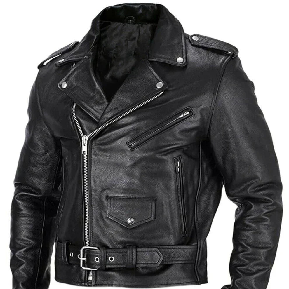 Herren-motorradjacke aus leder, schmal geschnitten, winddicht – herren