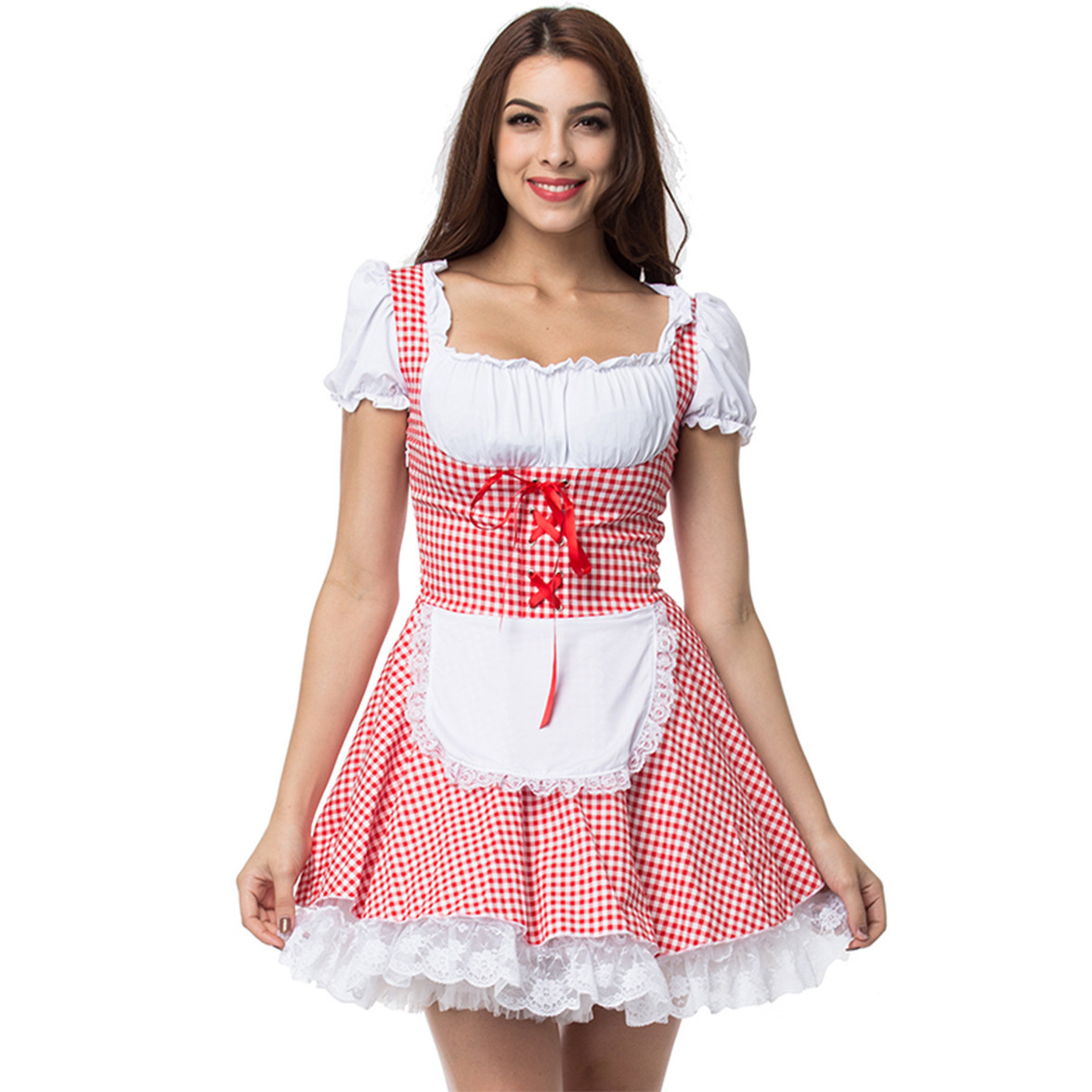 Shea | dirndl kleid mit karomuster und schnürung für frauen