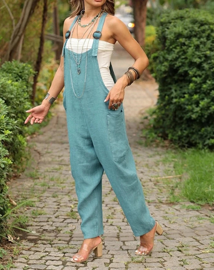 Türkiser Jumpsuit mit Hosenträgern - Isabelle