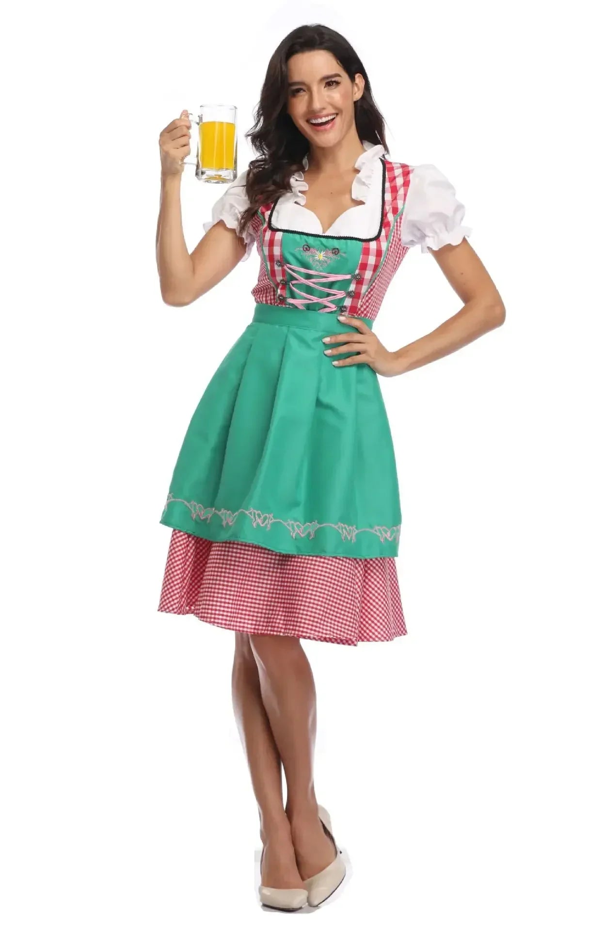 Kortright | dirndl kleid mit karomuster und kontrastschürze für frauen