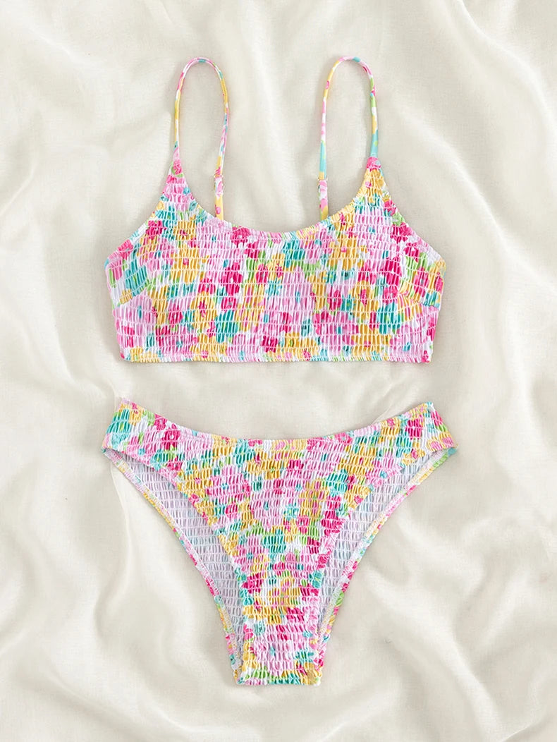 Helena - Pinkfarbener Bikini mit Aquarellprint