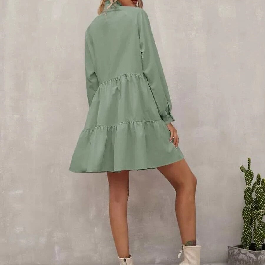 Marineblaues Kleid mit Stehkragen - Emma