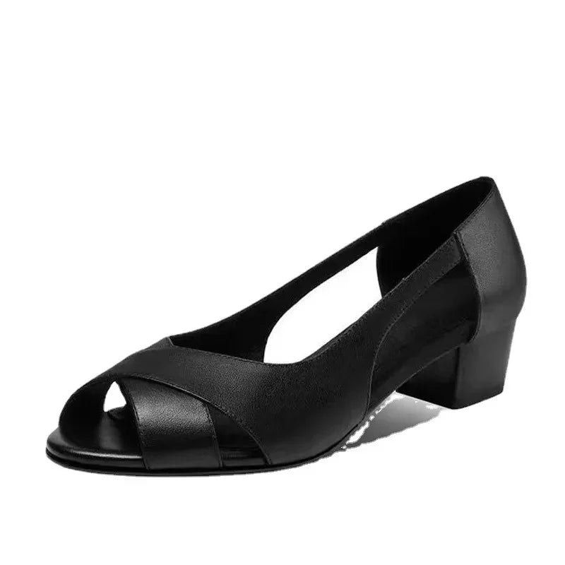 Sophie - Schwarze Peep-Toe Blockabsatz