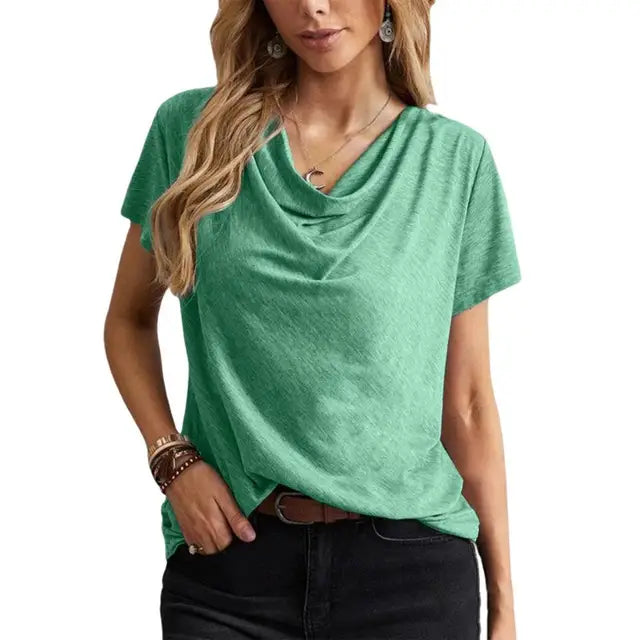 Eva - Schwarzes Cowl-Neck T-Shirt