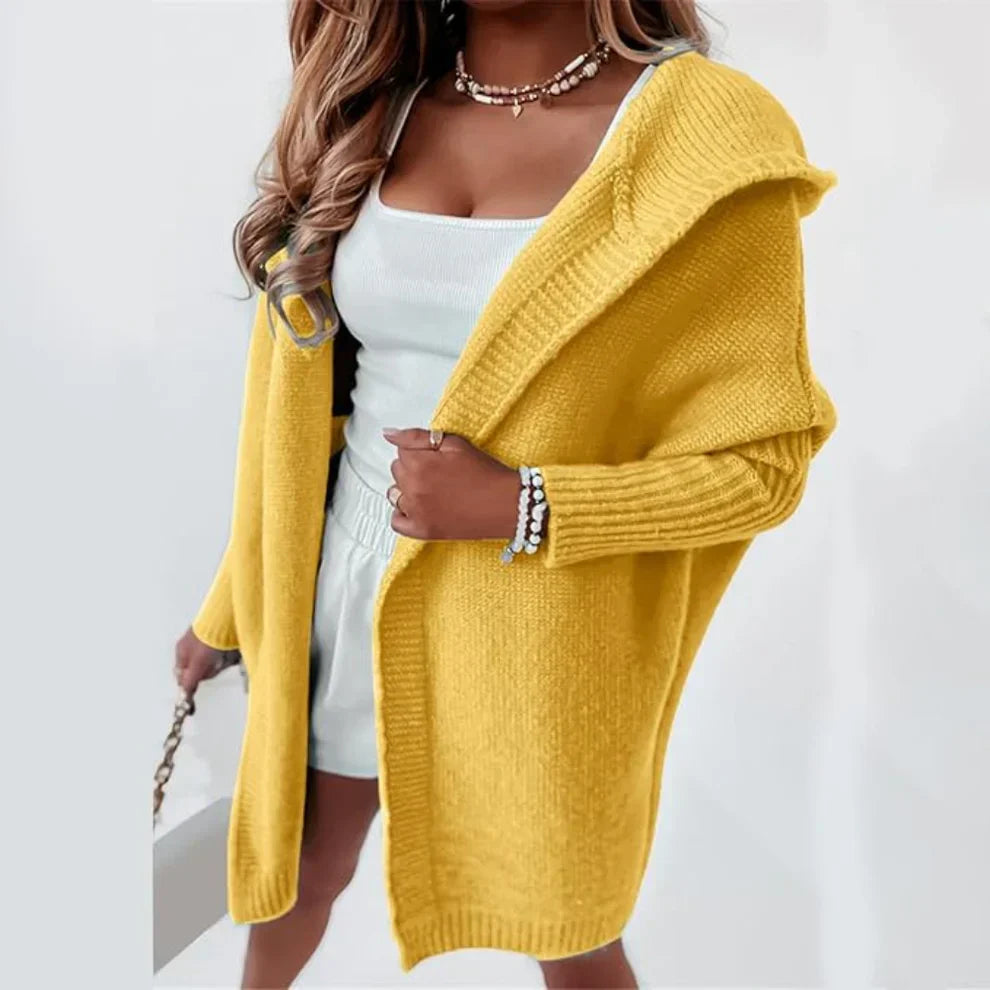 Langer, farblich abgesetzter strickcardigan für damen