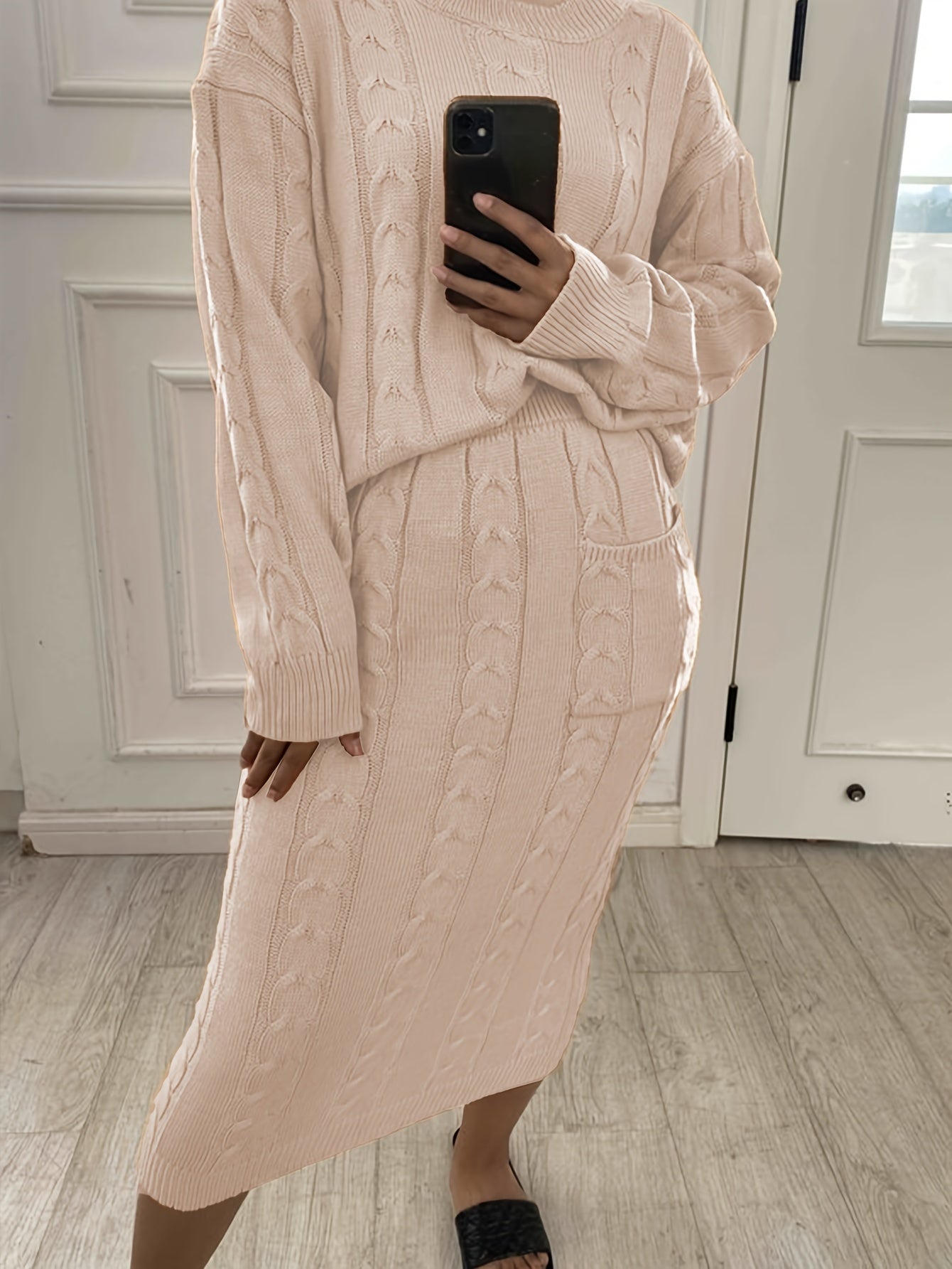 Beiges Strick-Outfit Set - Laura