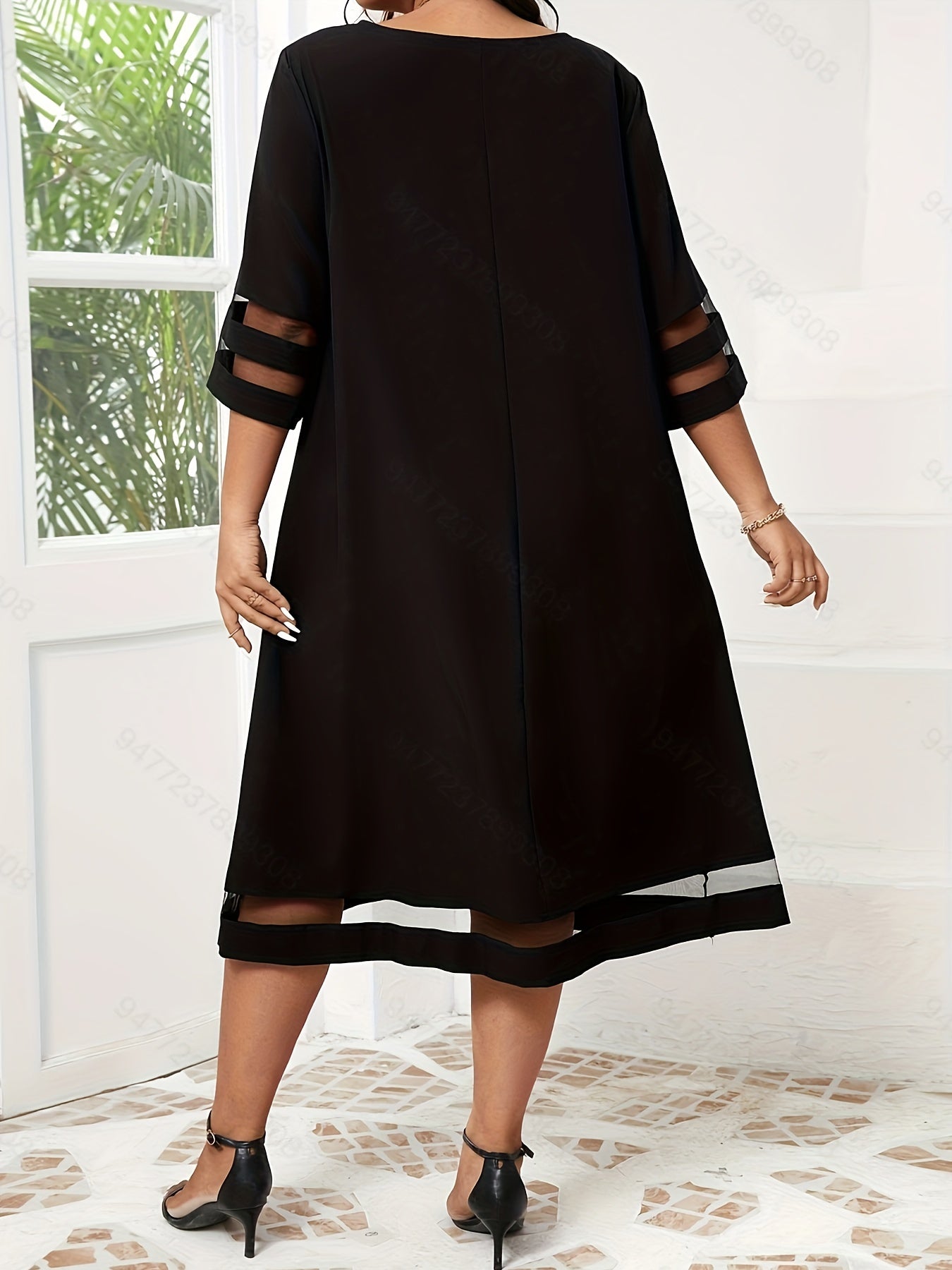 Schwarzes Plus Size Mesh Midi-Kleid - Isabella