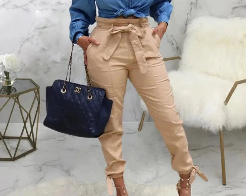 Beige Hose mit Gürtel - Sophia