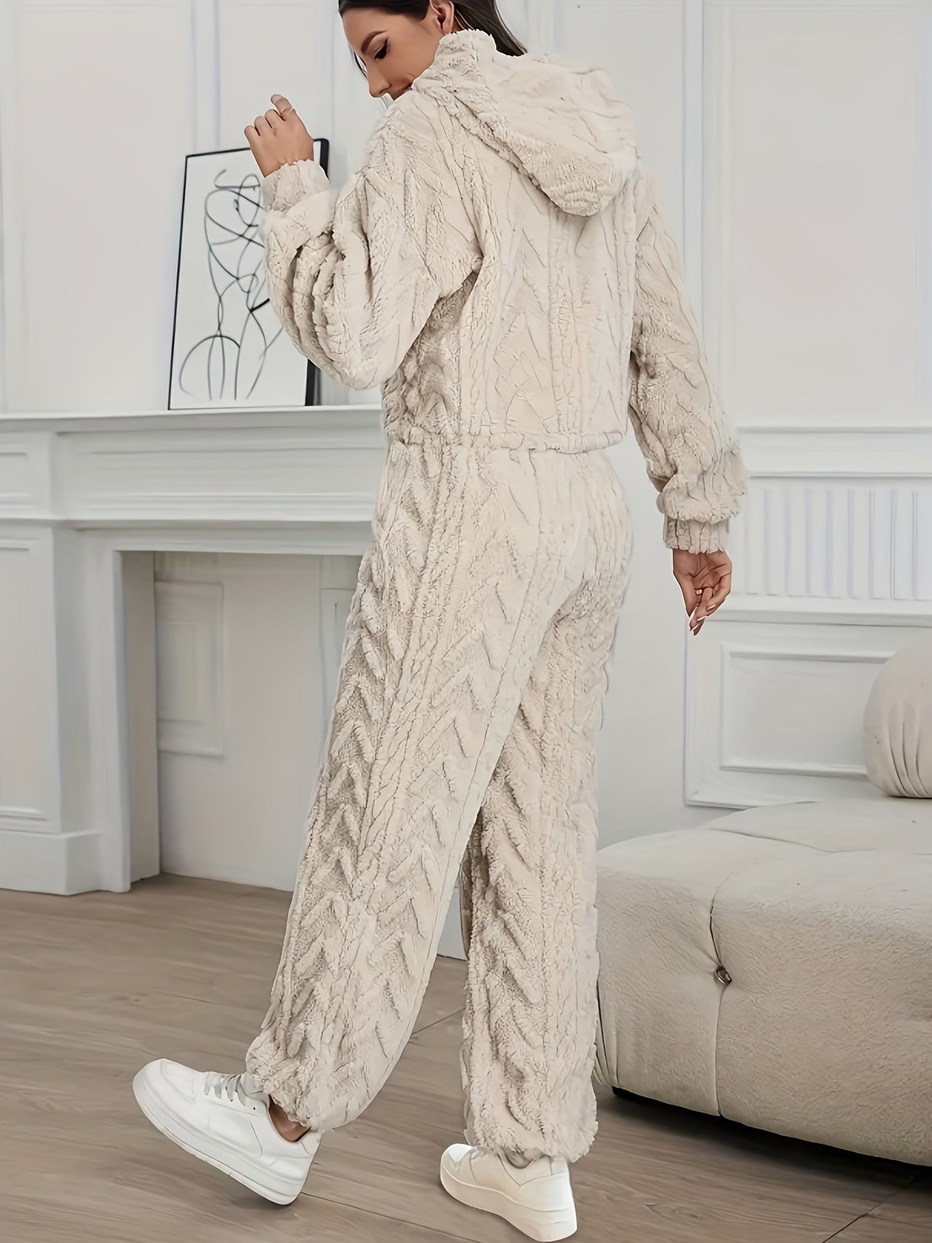 Damen Elegantes Langarm-Fleece Hoodie Set