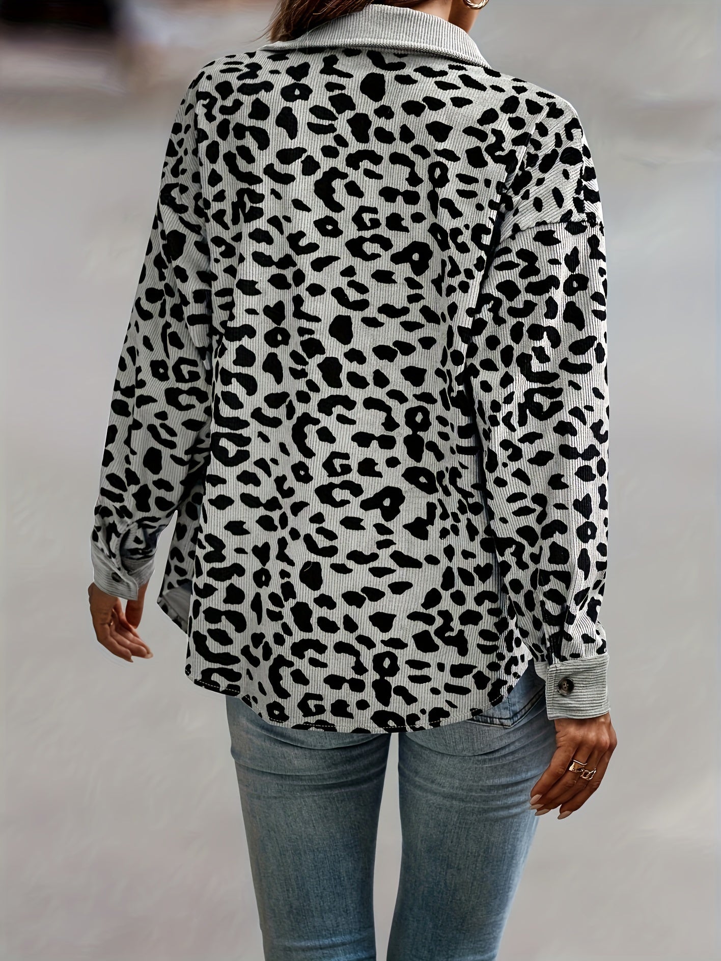 Leopardenmuster Langarm-Jacke mit Knopfleiste - Fiona