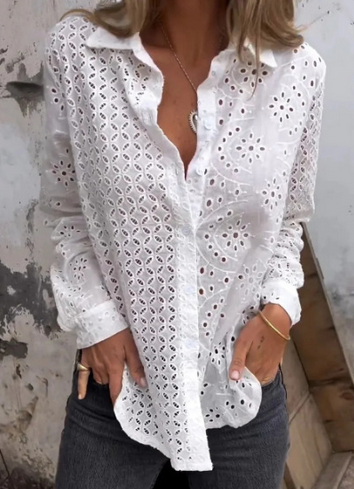 Sophia - Weißes Lochstickerei-Hemdkleid