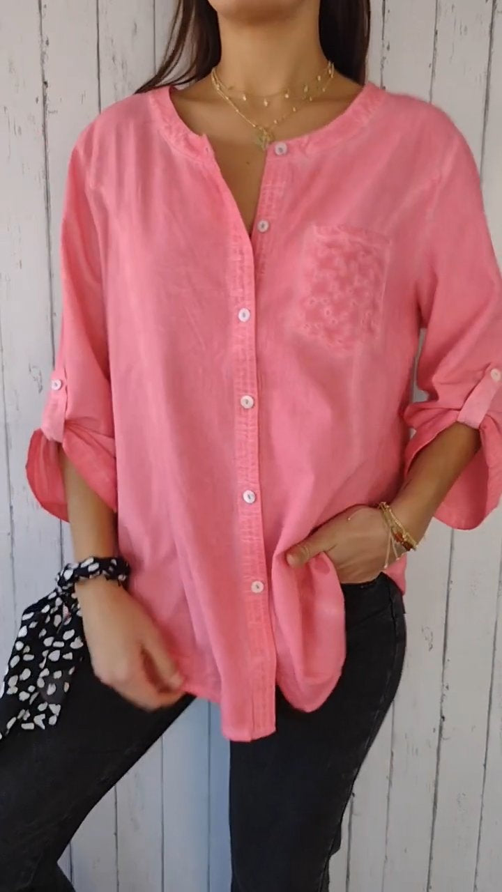 Apricotfarbene Hemdbluse mit Brusttasche - Lena