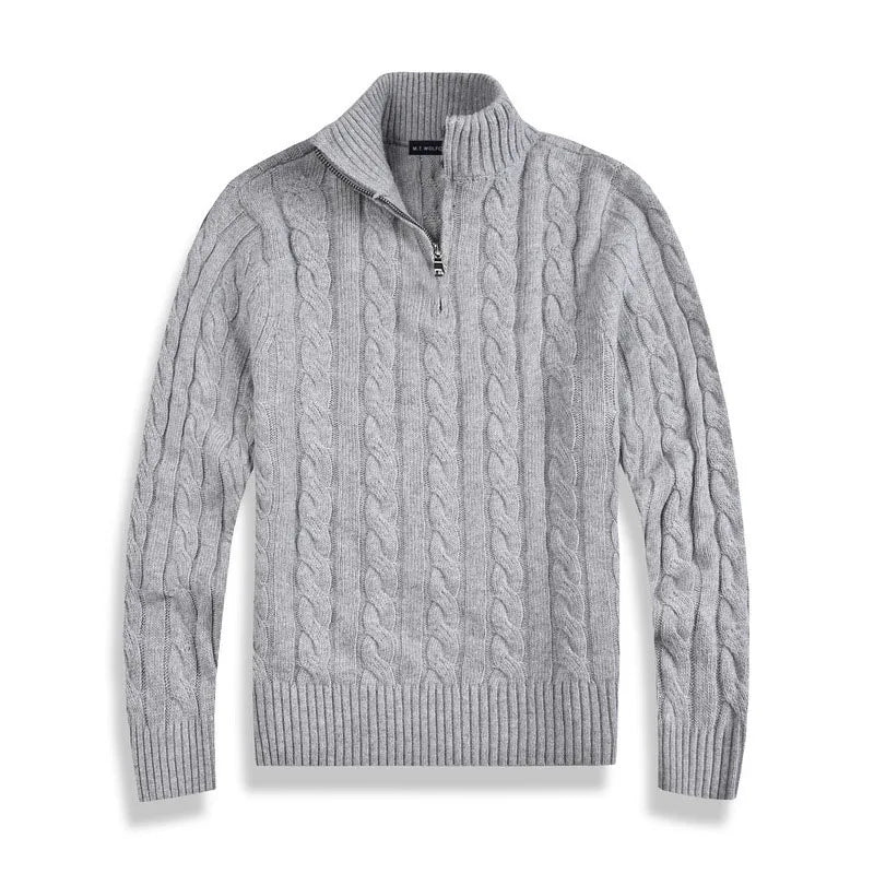 Herren-zopfstrickpullover mit halbem reißverschluss – herren