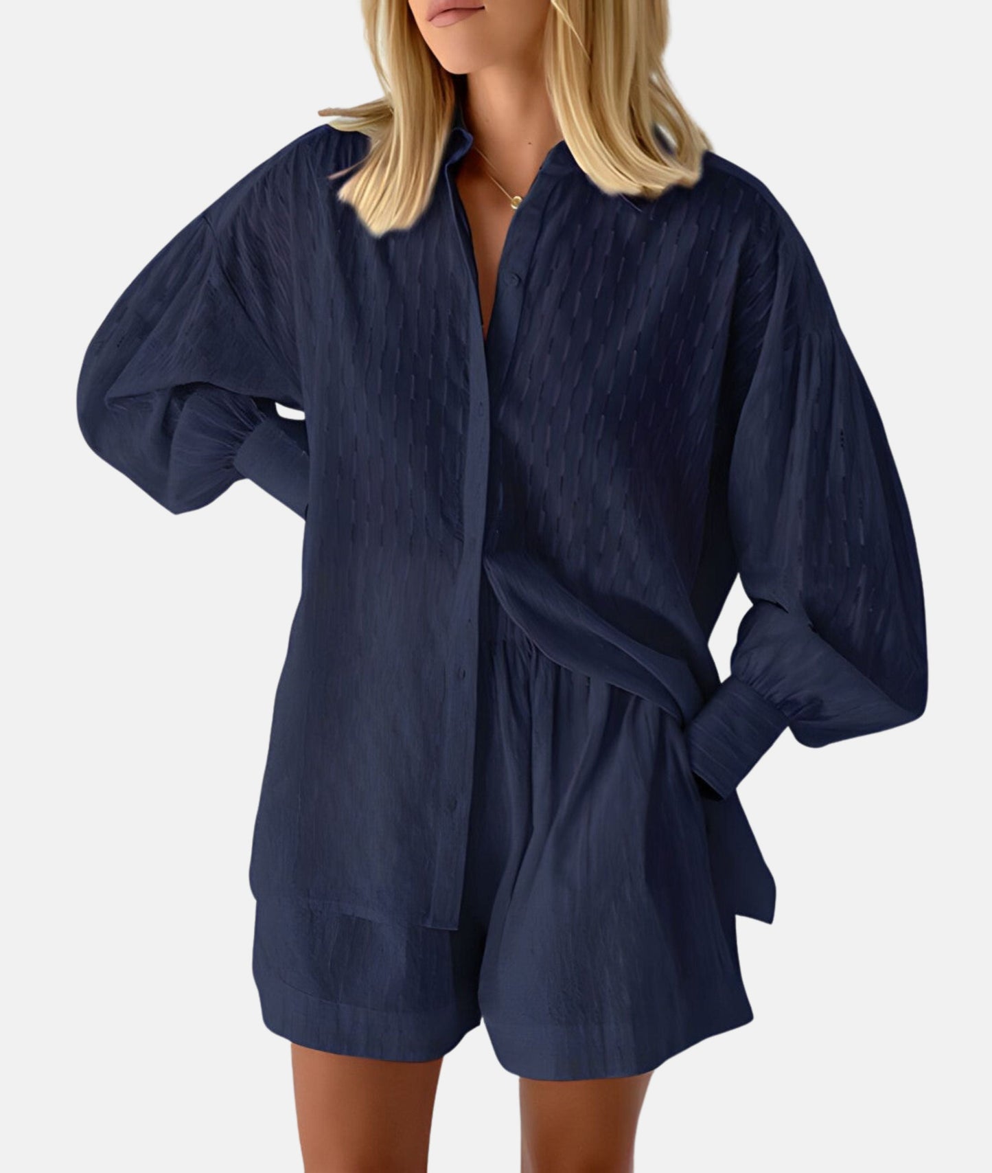 Luftiges Tunika-Set mit Textur und Bindegürtel