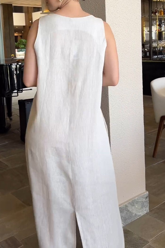 Luftiges Leinen-Jumpsuit mit Taschen