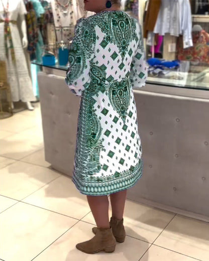 Lina - Blaues Musterkleid Boho-Chic