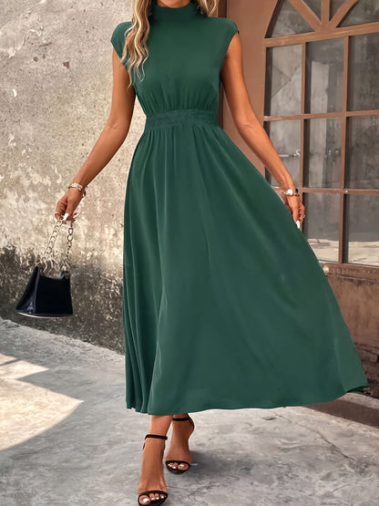 Dunkelzyanfarbenes Midikleid mit Stehkragen - Clara