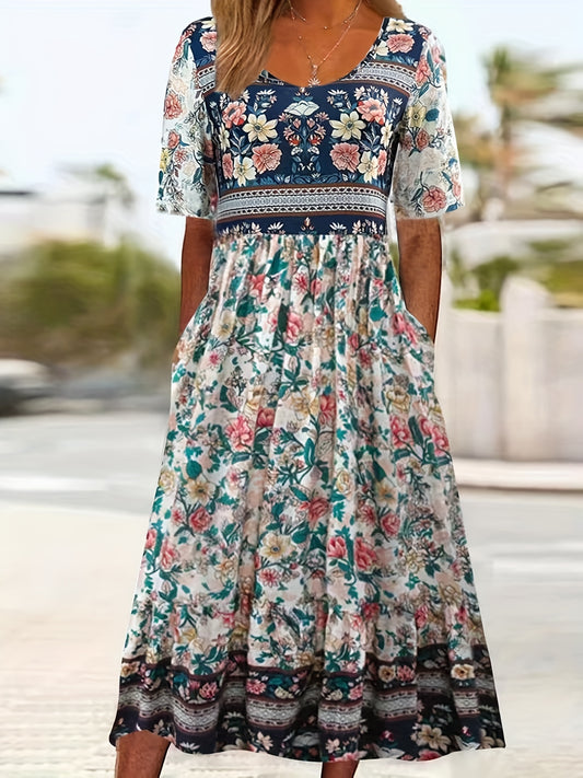Blaues Blumen Boho Kleid - Emma