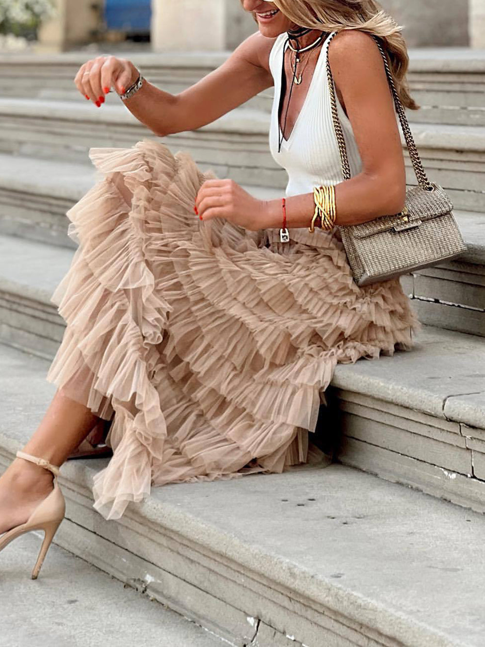 Beige Lagenrock Acetat - Maria