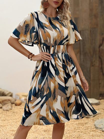 Braunes Printkleid mit Gürtel - Clara