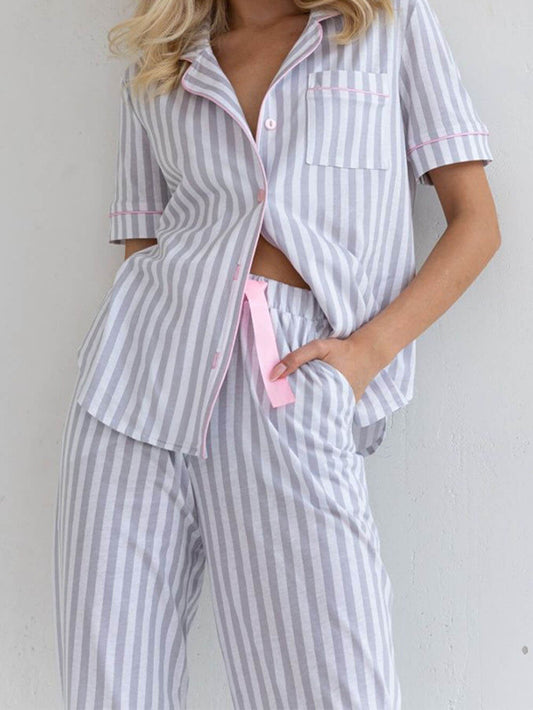 Pyjama-Set in Grau-Weiß mit rosa Akzenten - Isabella