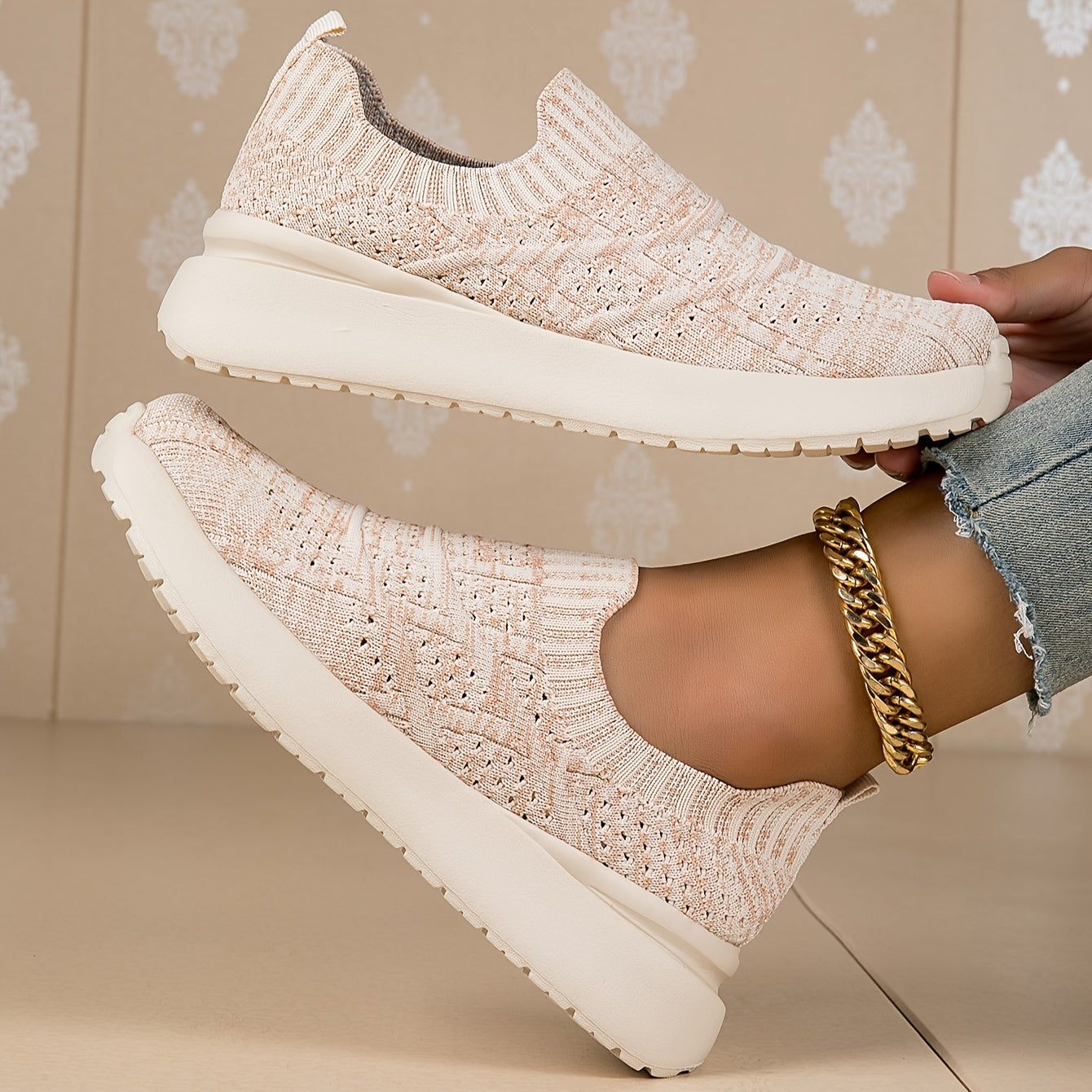 Beige Strick Sneaker - Mila