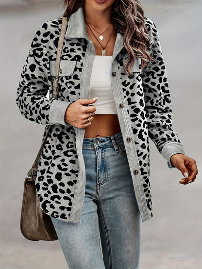 Leopardenmuster Langarm-Jacke mit Knopfleiste - Fiona