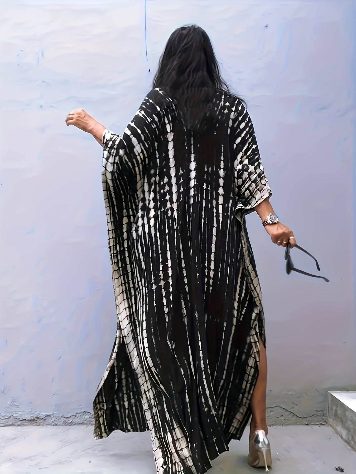 Armeegrüner Batik-Kaftan - Leila