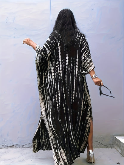 Armeegrüner Batik-Kaftan - Leila