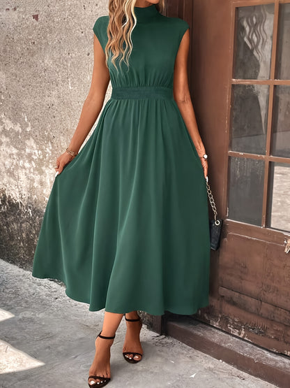 Dunkelzyanfarbenes Midikleid mit Stehkragen - Clara