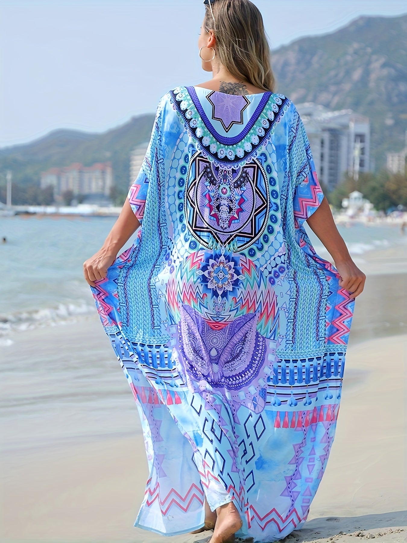 Blaues Boho Kaftan Kleid - Mia