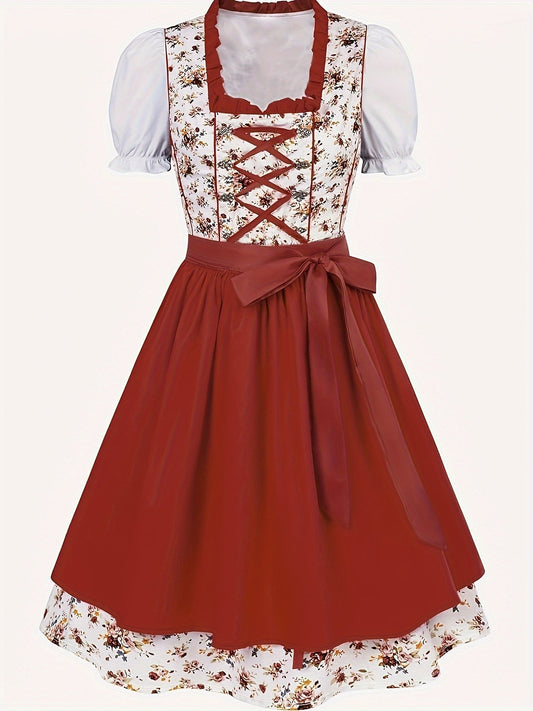 Elora | dirndl kleid mit blumenprint und taftschürze für frauen