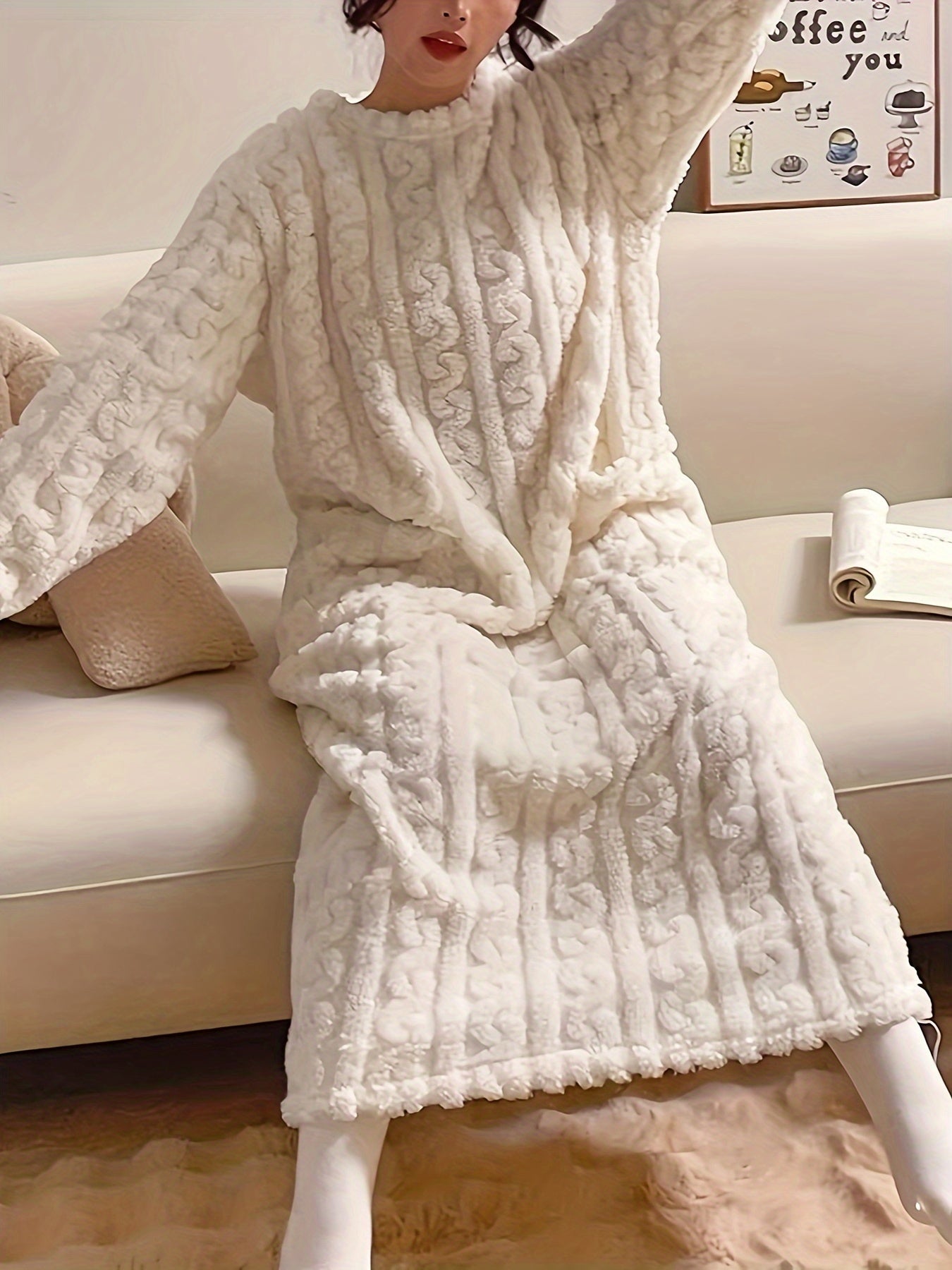 Gemütliches Jacquard-Nachthemd - Einfarbig und Kuschelig