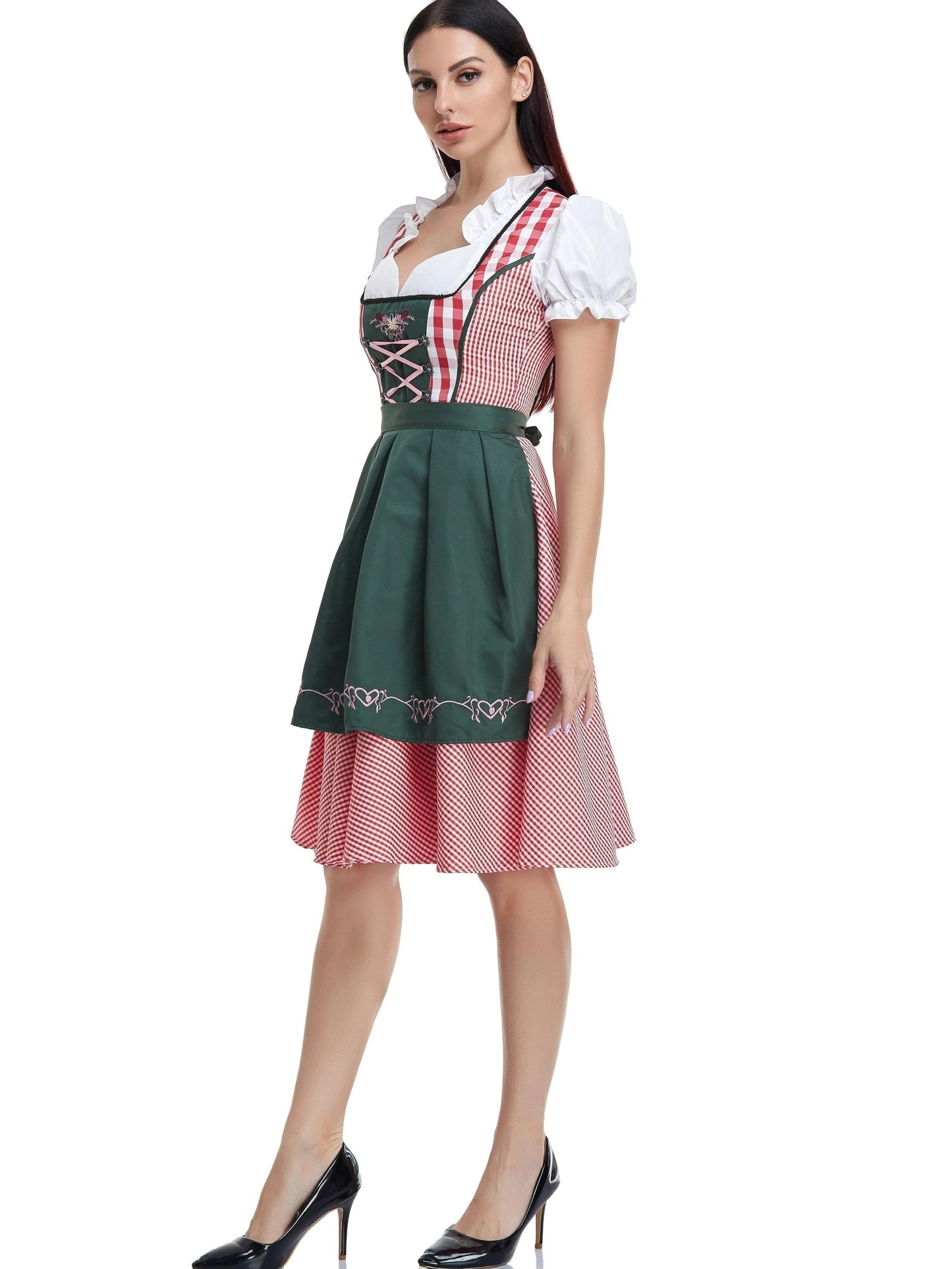 Carissa | dirndl kleid mit rosenbordüre und kontrastschürze für frauen
