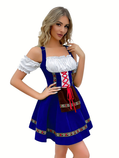 Patience | dirndl kleid mit schulterfreiheit und goldbordüre für frauen