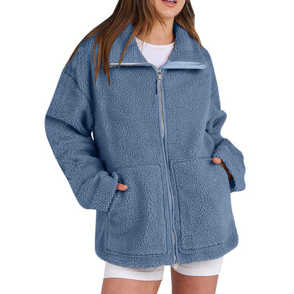 Adamina lässiger wollmantel mit rollkragen – damen