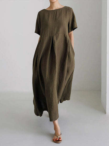 Marineblaues Lockeres Midi-Kleid Mit Seitentaschen - Clara