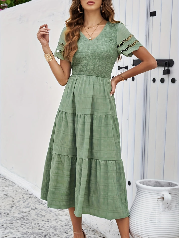 Orangenes maxikleid mit spitzenärmeln - Julia